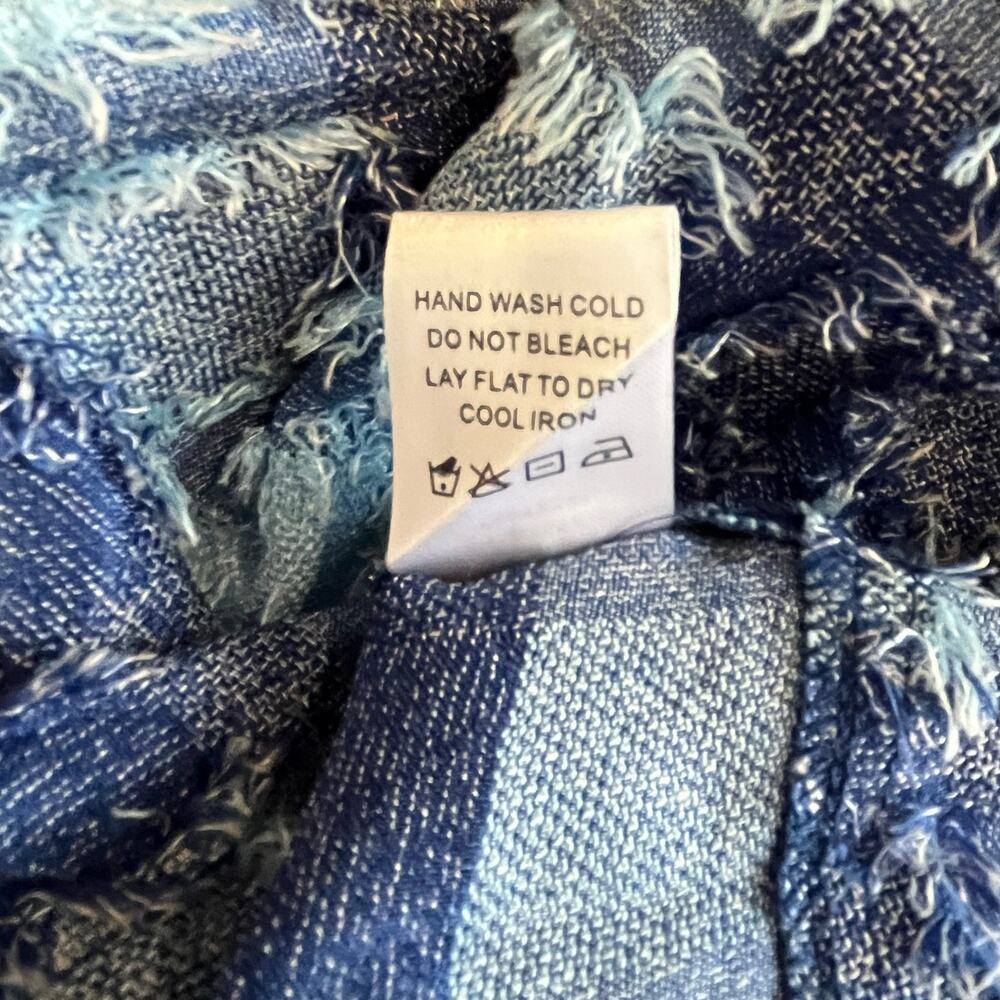 White Birch Jacket Crop Top Large Blue Patchwork Plaid Eyelash Button Up - Picture 10 of 10